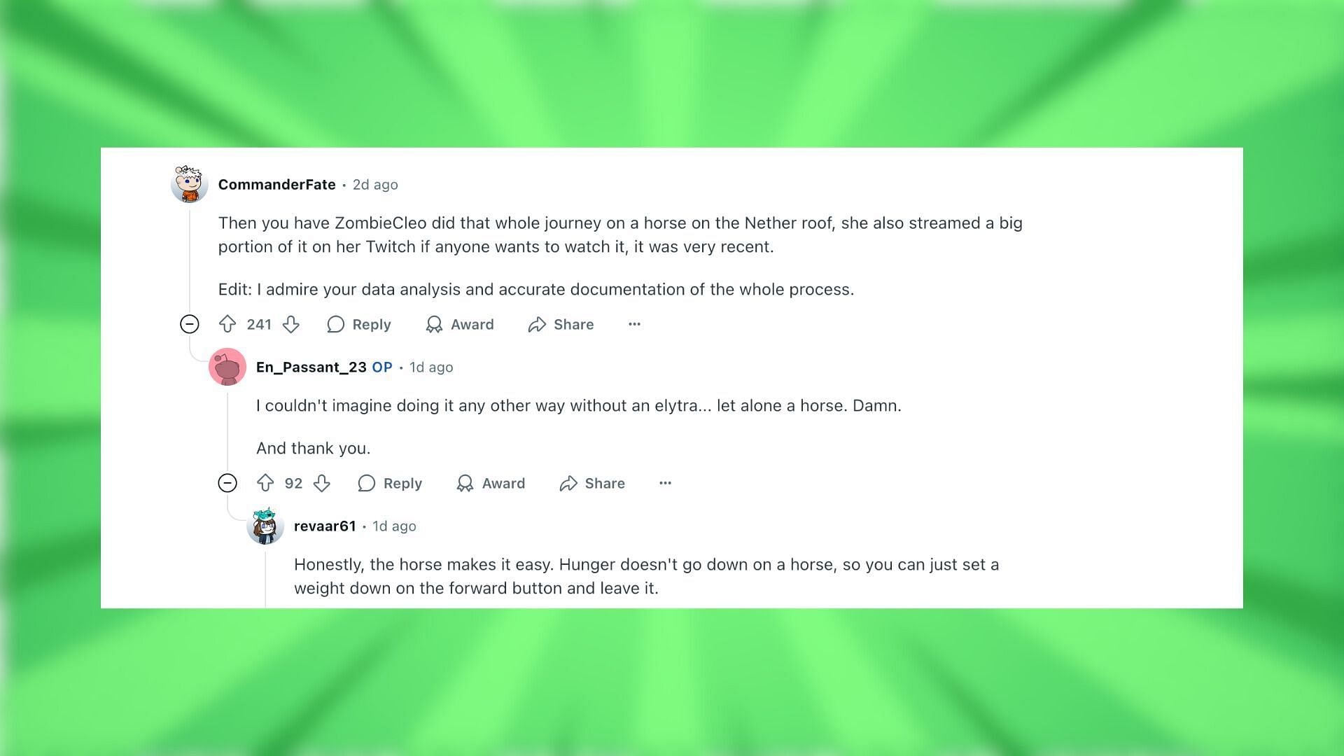 Redditors react to the detailed Minecraft world border travel post (Image via Reddit)